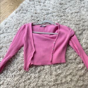 Zara Pink Ribbed Crop Cardigan Set